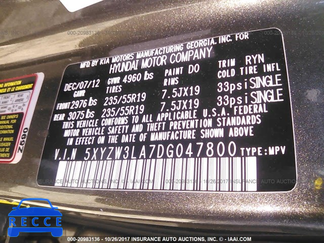 2013 Hyundai Santa Fe Sport 5XYZW3LA7DG047800 Bild 8