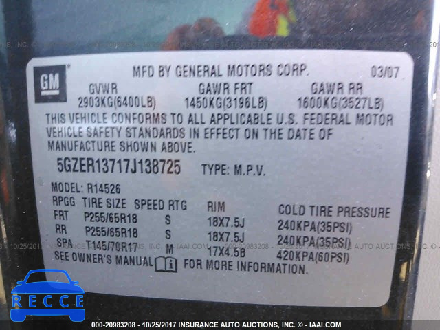 2007 Saturn Outlook XE 5GZER13717J138725 image 8