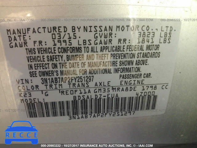 2015 Nissan Sentra 3N1AB7AP2FY251297 image 8