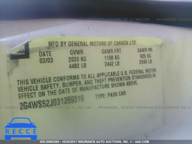 2003 Buick Century 2G4WS52J031269319 image 8