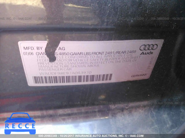 2007 AUDI A4 2.0T QUATTRO WAUDF98E97A043970 image 8