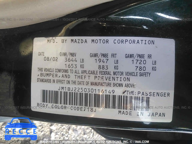 2003 Mazda Protege DX/LX/ES JM1BJ225030116149 image 8