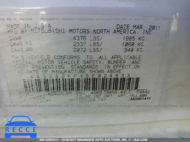 2011 Mitsubishi Galant FE 4A32B2FF4BE024833 зображення 8