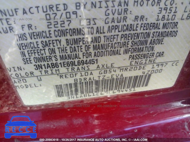 2009 Nissan Sentra 3N1AB61E69L694451 Bild 8