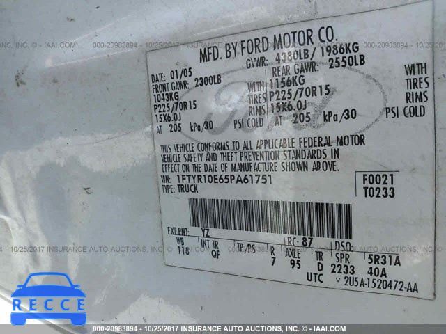 2005 Ford Ranger 1FTYR10E65PA61751 image 8