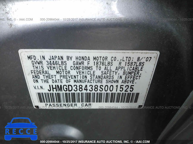 2008 Honda FIT JHMGD38438S001525 image 8