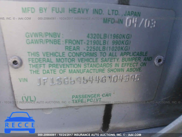 2004 Subaru Forester 2.5XT JF1SG69644G704395 image 8