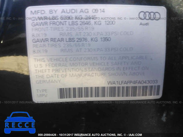 2015 Audi Q5 PREMIUM PLUS WA1LFAFP4FA043033 зображення 8