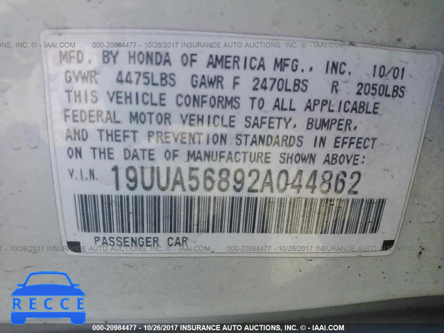 2002 Acura 3.2TL TYPE-S 19UUA56892A044862 image 8