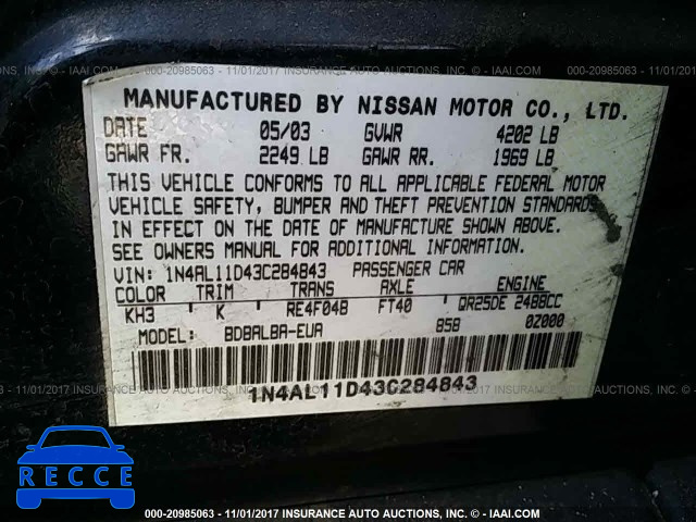 2003 Nissan Altima 1N4AL11D43C284843 image 8