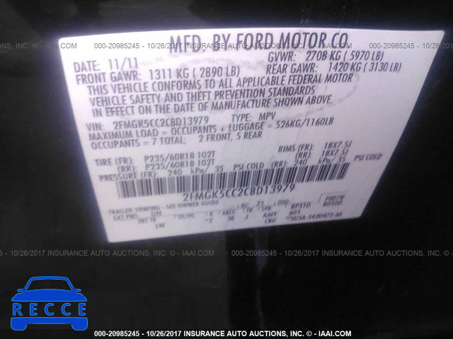 2012 Ford Flex 2FMGK5CC2CBD13979 зображення 8