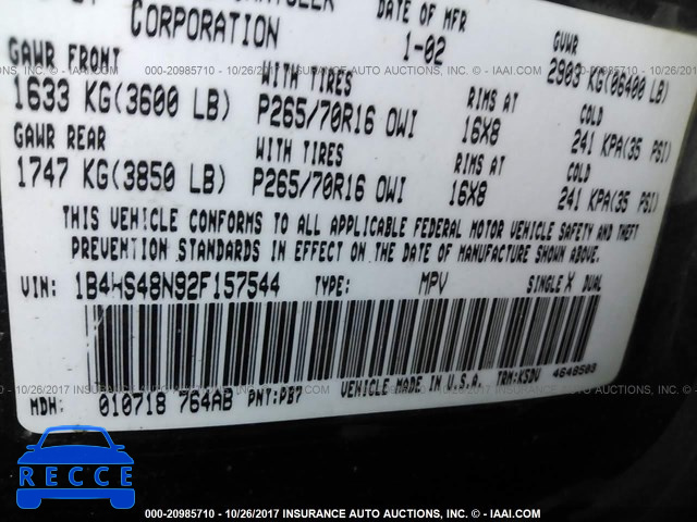 2002 Dodge Durango SLT 1B4HS48N92F157544 image 8