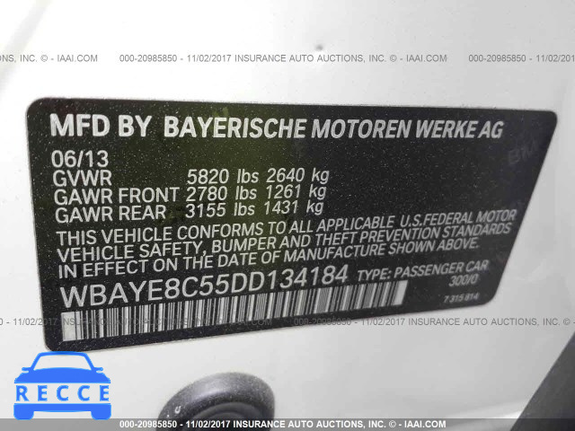 2013 BMW 750 LI WBAYE8C55DD134184 image 8