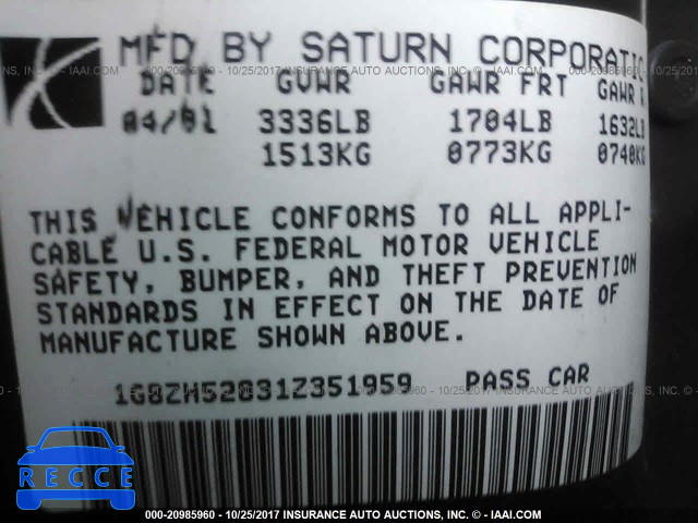 2001 Saturn SL1 1G8ZH52831Z351959 image 8