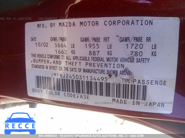 2003 Mazda Protege JM1BJ245031134495 Bild 8