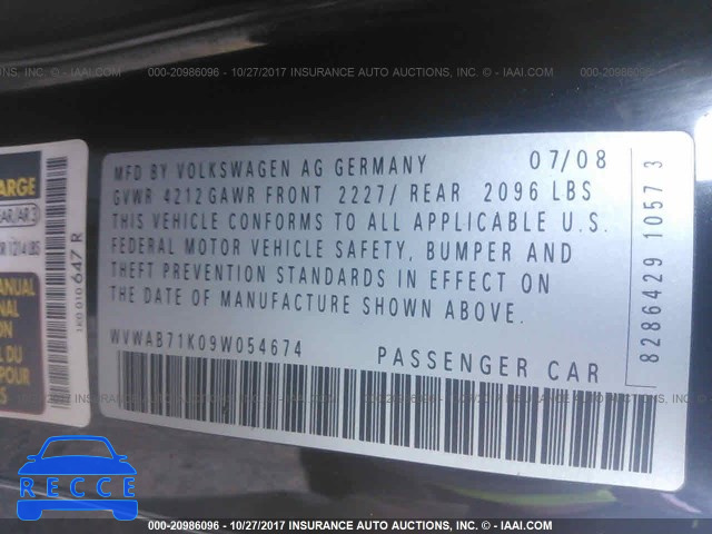 2009 VOLKSWAGEN RABBIT WVWAB71K09W054674 image 8