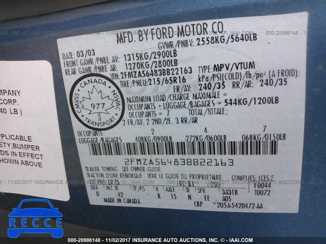 2003 Ford Windstar SEL 2FMZA56483BB22163 image 8