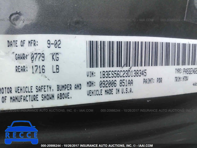 2003 Dodge Neon 1B3ES56C23D138345 image 8