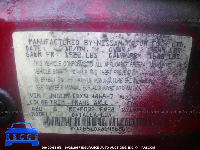 2005 Nissan Sentra 1.8/1.8S 3N1CB51DX5L486867 image 8