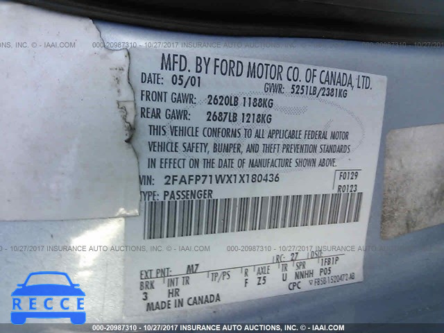 2001 Ford Crown Victoria 2FAFP71WX1X180436 image 8
