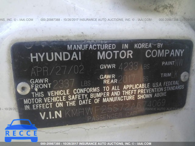 2002 Hyundai Sonata GL KMHWF25S72A674069 image 8