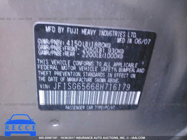 2008 Subaru Forester 2.5X PREMIUM JF1SG65668H716179 зображення 8