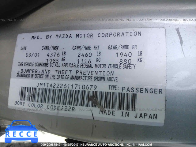 2001 Mazda Millenia JM1TA222611710679 зображення 8