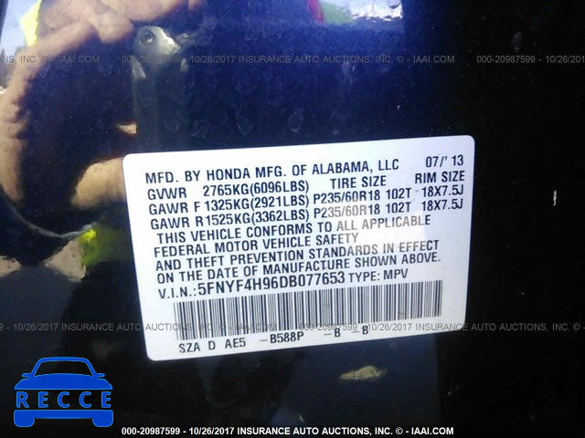 2013 Honda Pilot TOURING 5FNYF4H96DB077653 image 8