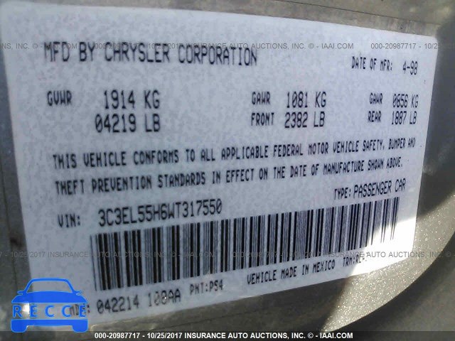 1998 Chrysler Sebring JXI 3C3EL55H6WT317550 image 8