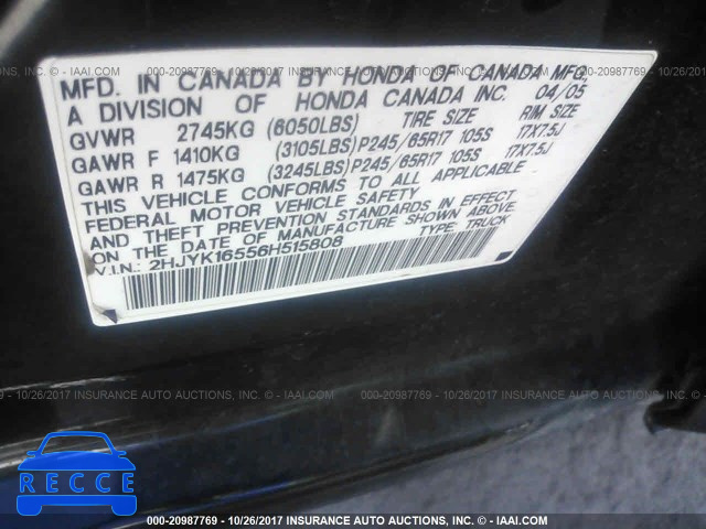 2006 Honda Ridgeline RTL 2HJYK16556H515808 image 8