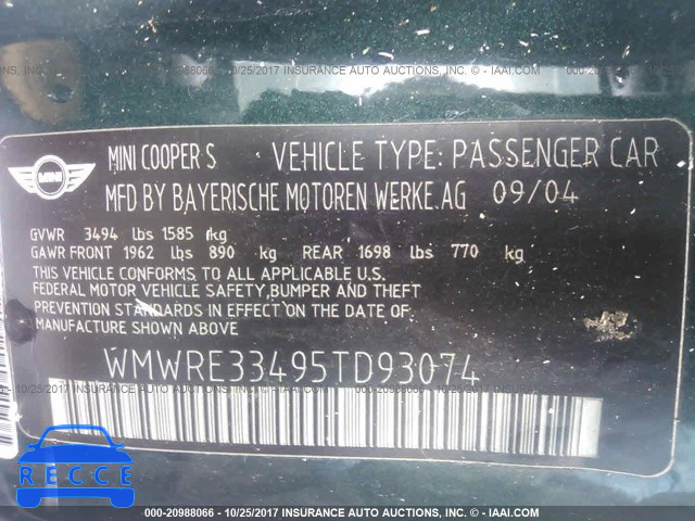 2005 Mini Cooper S WMWRE33495TD93074 image 8