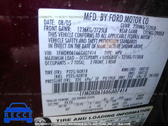 2006 Ford Freestyle LIMITED 1FMDK06166GA07414 Bild 8