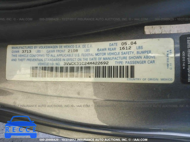 2004 VOLKSWAGEN NEW BEETLE 3VWCK31C24M422692 image 8