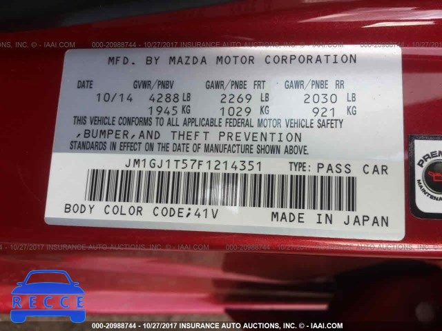 2015 Mazda 6 TOURING JM1GJ1T57F1214351 Bild 8