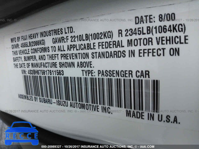 2001 Subaru Legacy 4S3BH675917611563 image 8