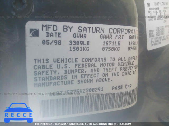 1998 SATURN SL2 1G8ZJ5275WZ308291 Bild 8