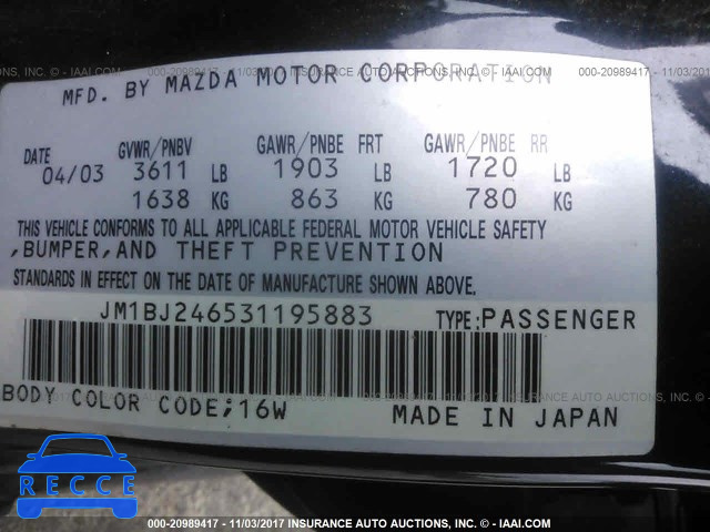 2003 Mazda Protege JM1BJ246531195883 зображення 8