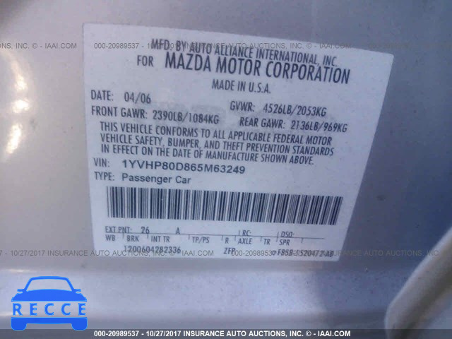 2006 Mazda 6 1YVHP80D865M63249 image 8
