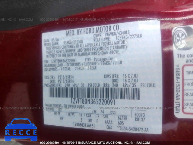 2006 Ford Mustang 1ZVFT80N365220091 image 8