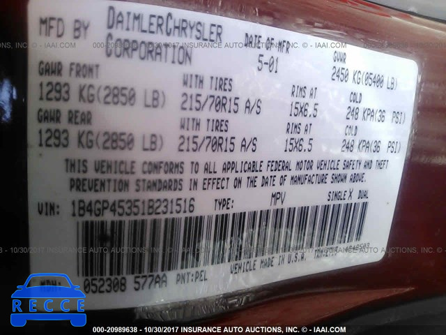 2001 Dodge Caravan SPORT 1B4GP45351B231516 image 8