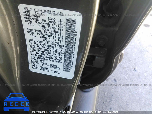 2004 Nissan Pathfinder LE/SE JN8DR09Y24W919960 image 8