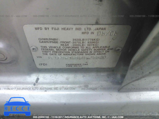 2006 Subaru Impreza 2.5I JF1GD67606H526600 image 8