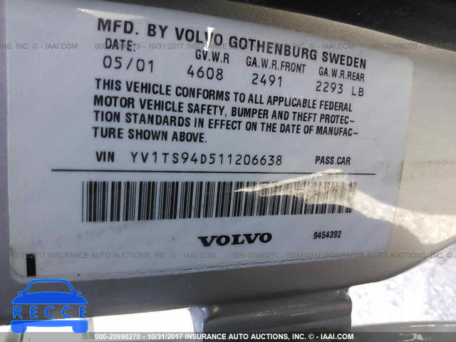 2001 Volvo S80 YV1TS94D511206638 image 8