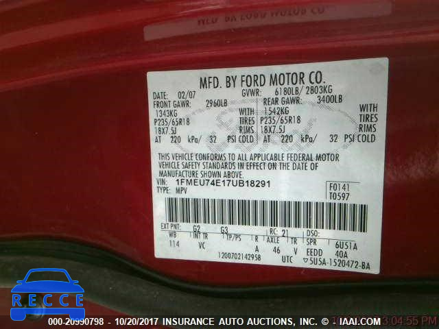 2007 Ford Explorer EDDIE BAUER 1FMEU74E17UB18291 image 8