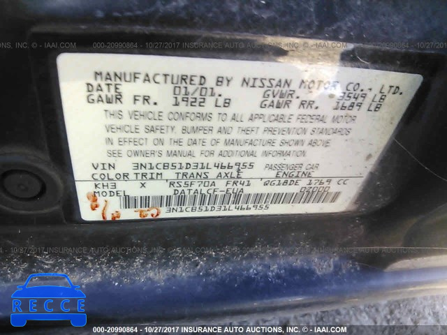 2001 NISSAN SENTRA 3N1CB51D31L466955 image 8