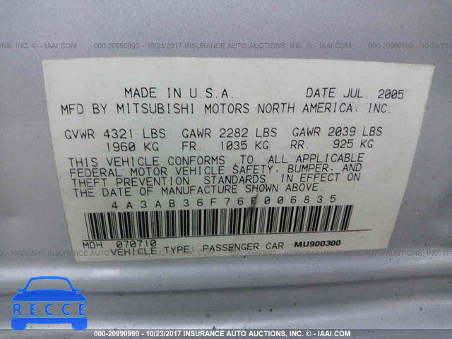 2006 Mitsubishi Galant 4A3AB36F76E006835 image 8