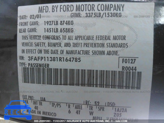 2001 Ford Escort ZX2 3FAFP11381R164785 Bild 8