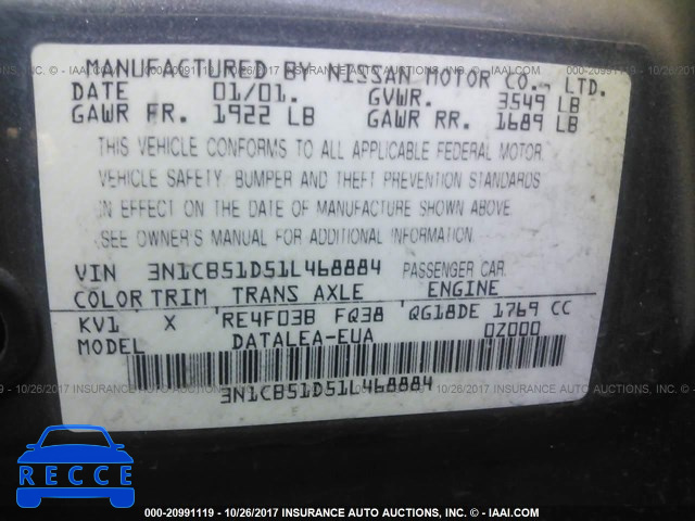 2001 Nissan Sentra 3N1CB51D51L468884 image 8