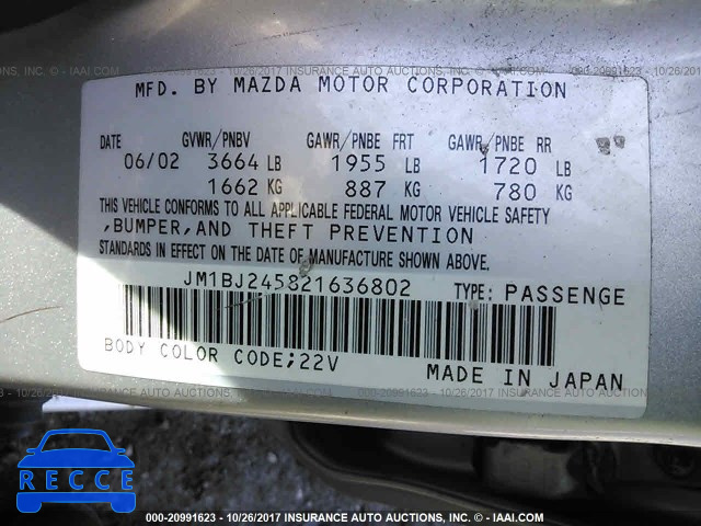 2002 Mazda Protege PR5 JM1BJ245821636802 зображення 8