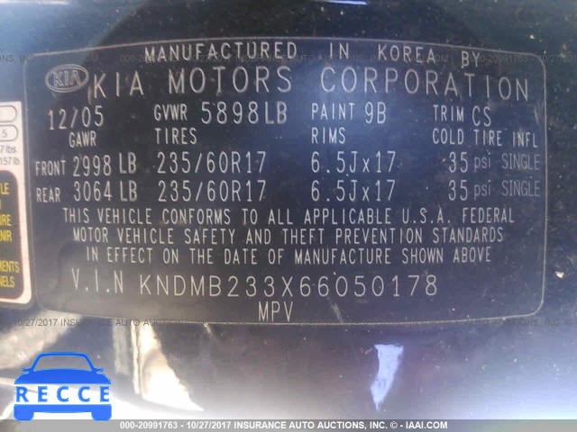 2006 KIA Sedona EX/LX KNDMB233X66050178 image 8